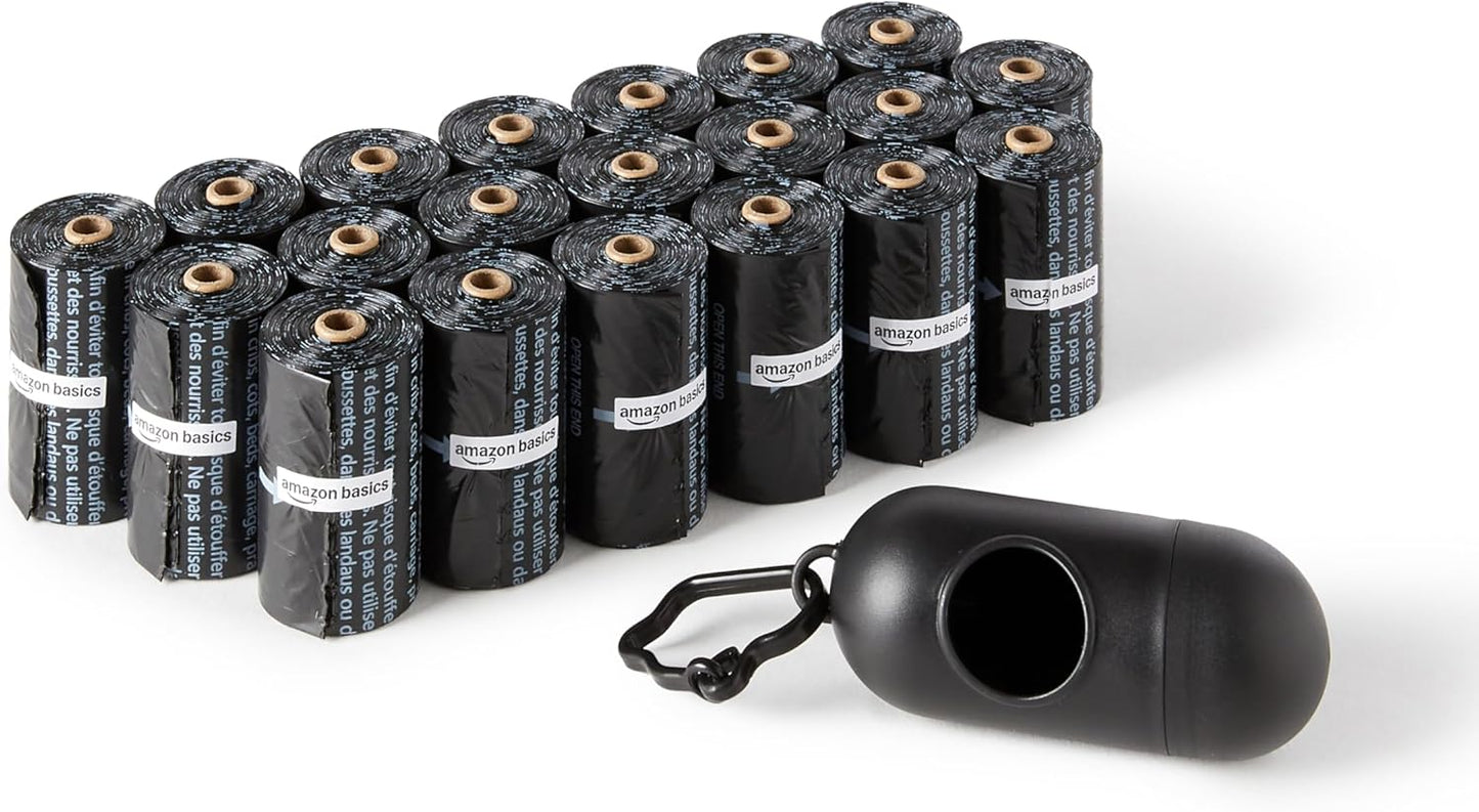 Amazon Basics Dog Poop Leak Proof Bags with Dispenser and Leash Clip, 