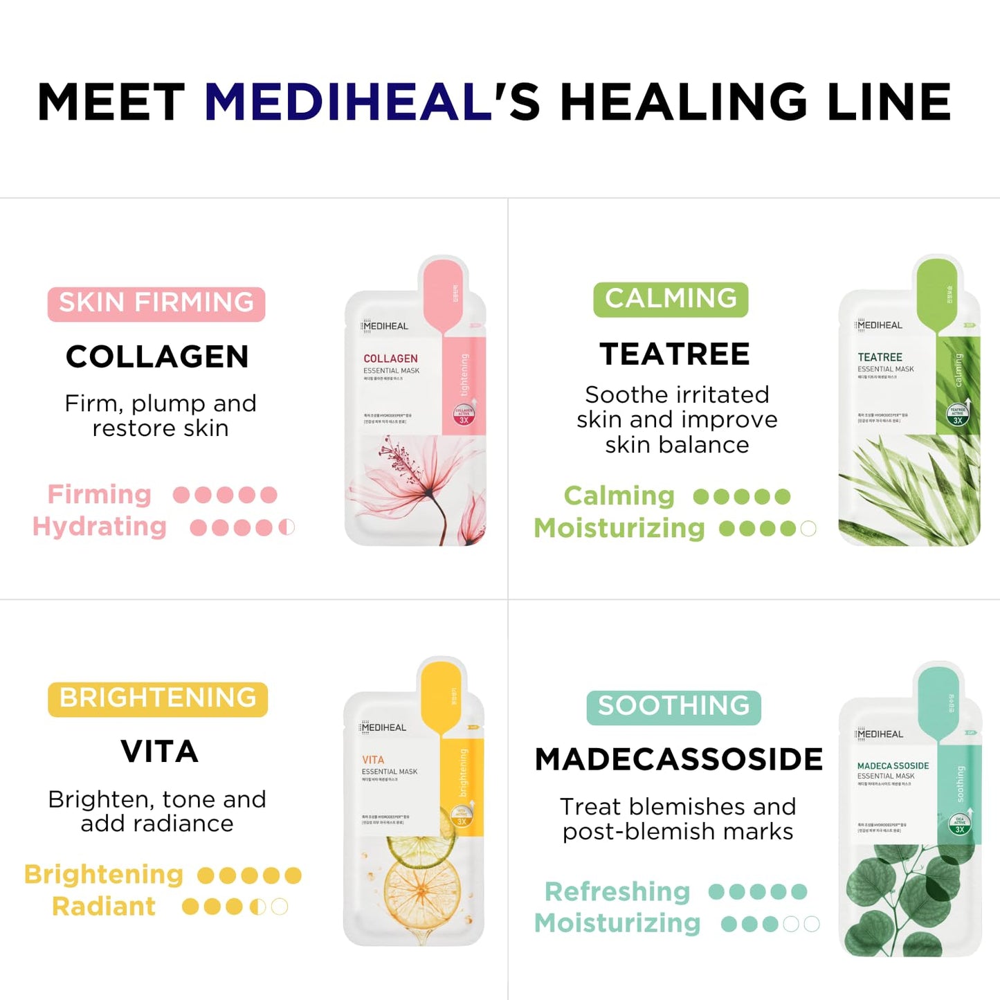 Mediheal Sheet Mask New Essential HERO 16 pack (Collagen, Tea Tree, Ma