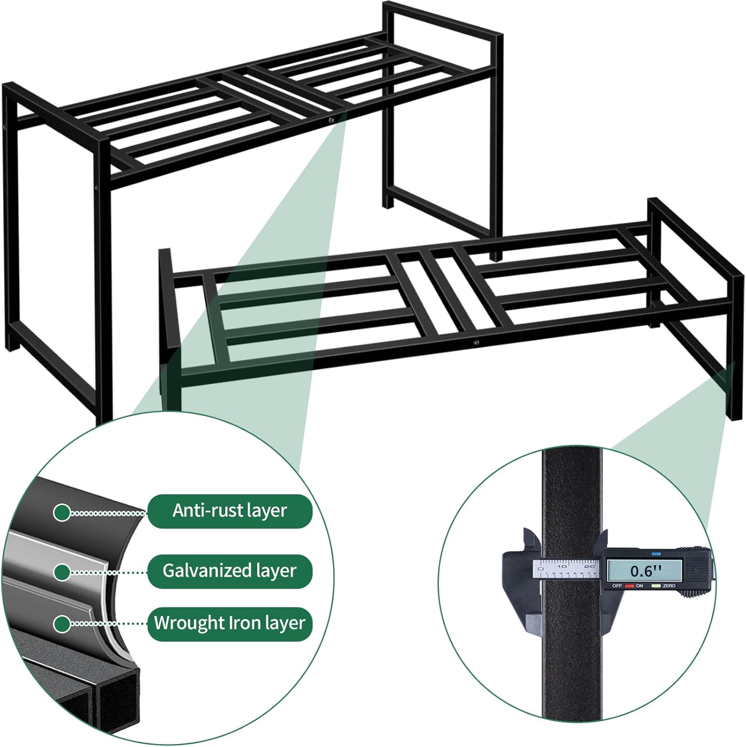 Plant Stand Indoor Outdoor, 2-Tier Wrought Iron Plant Stands, Stackabl