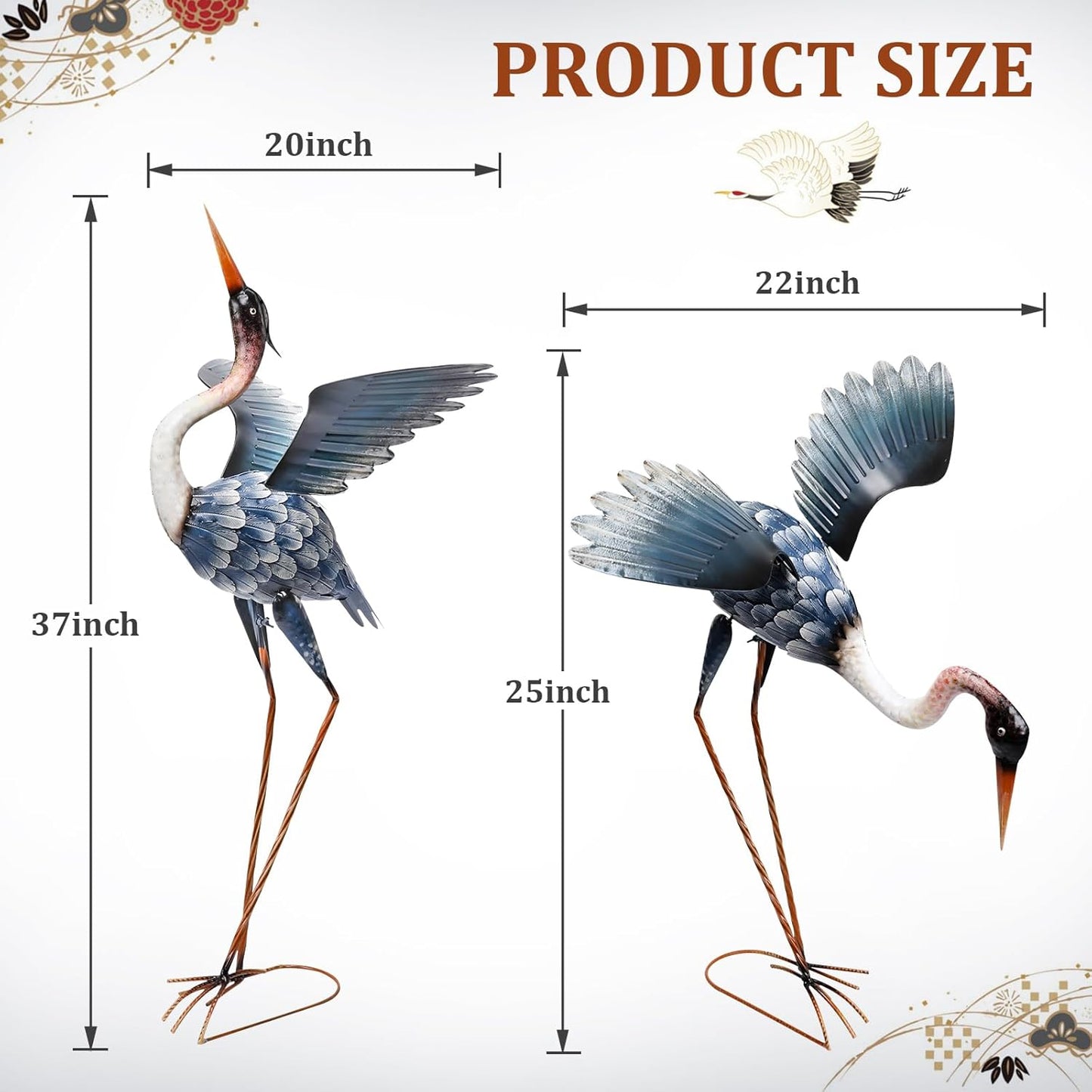 MUMTOP Crane Garden Statues for Outside, 2 Pack Blue Heron Garden Scul