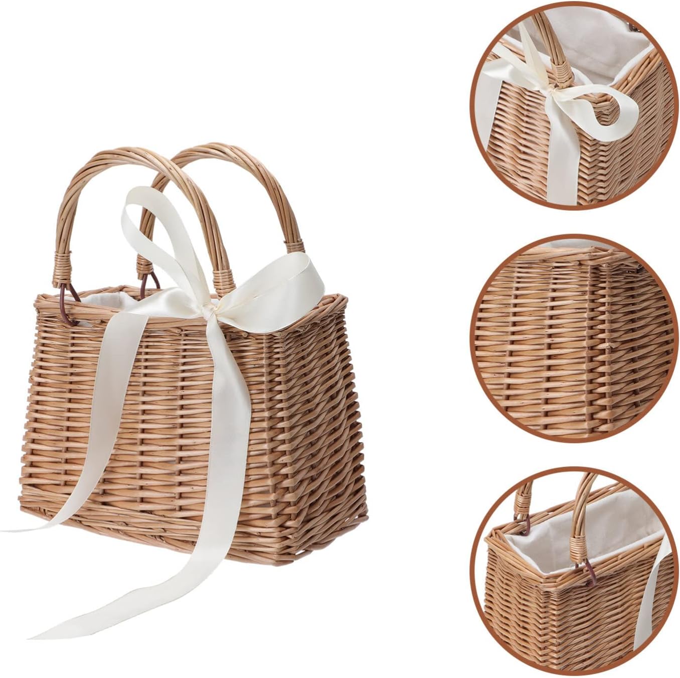 ABOOFAN Rattan Handbag Small Wicker Basket Purse with Handle Rectangul