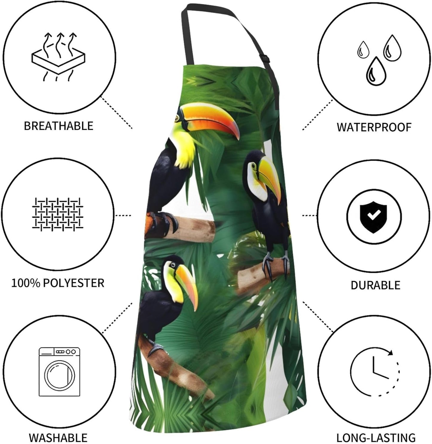 Toucans Parrot palm tree leaves Print Laundry apron 28x33 In Waterproof Kitchen Apron with Pockets for Cooking Baking