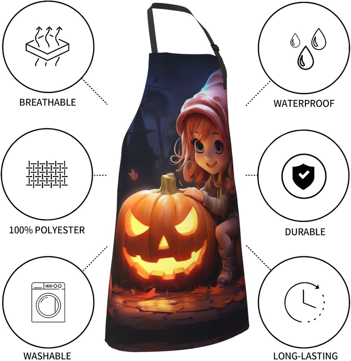halloween cute pumpkin print Waterproof chef's apron with pocket apron for kitchen cooking baking barbecue and gardening