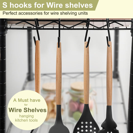 30 Pack 2.4 inches S Hooks for Hanging on Wire Shelves, Black S Shaped