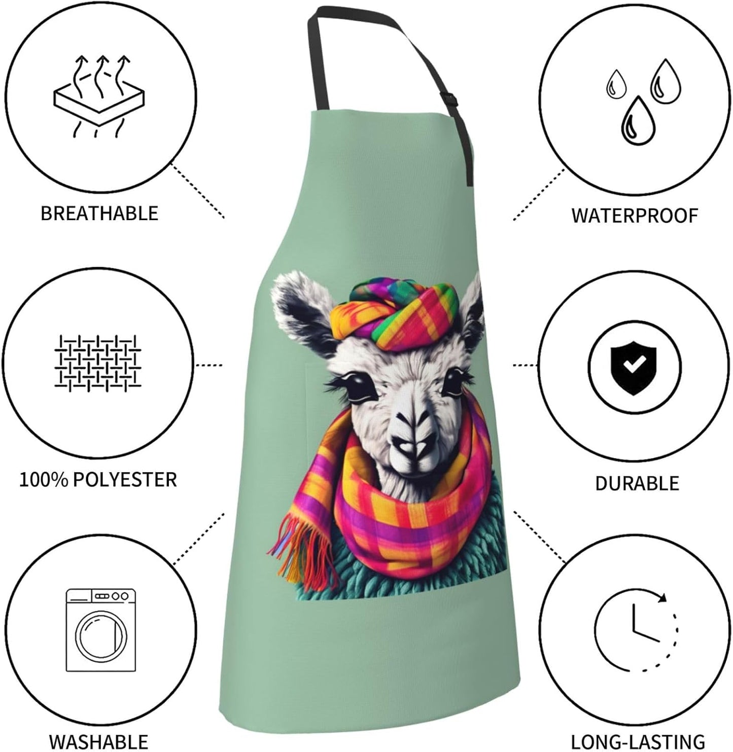 Llama in A Scarf print Waterproof chef's apron with pocket apron for kitchen cooking baking barbecue and gardening