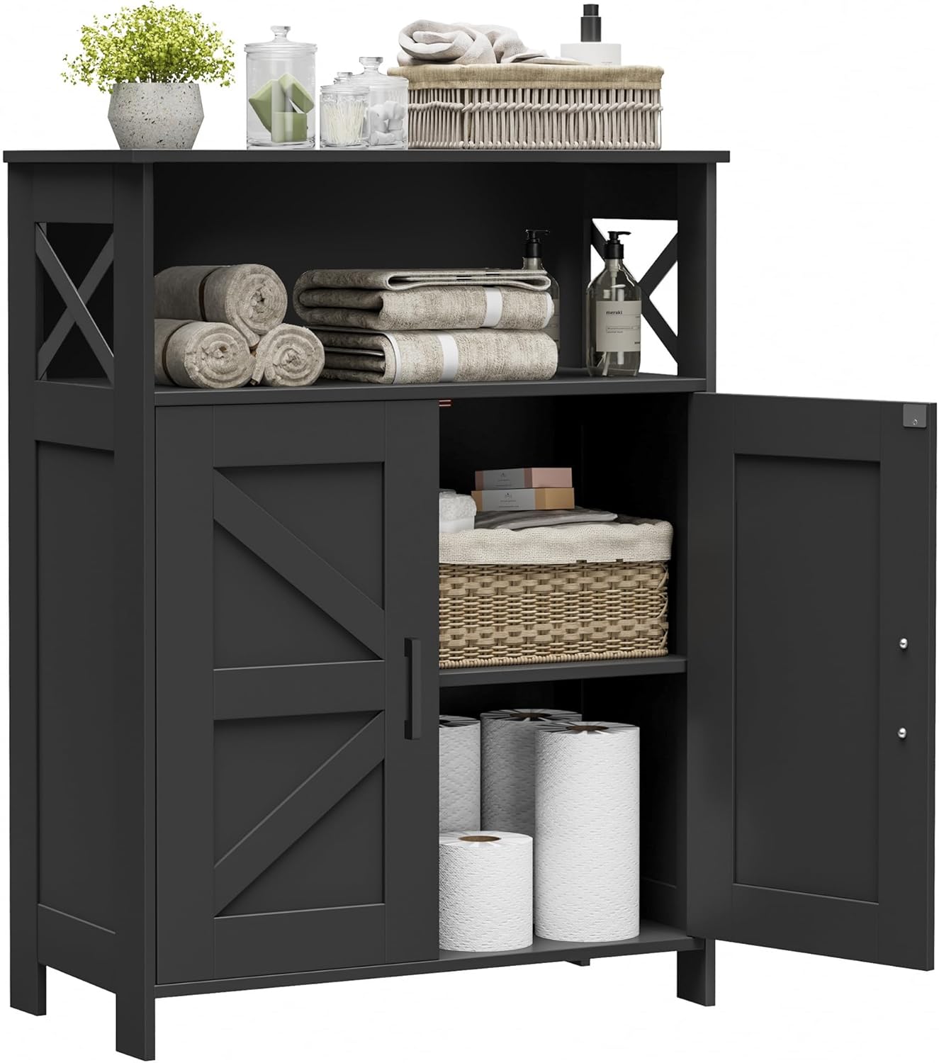 Homhedy Farmhouse Bathroom Storage Cabinet with 2 Doors, Toilet Paper 
