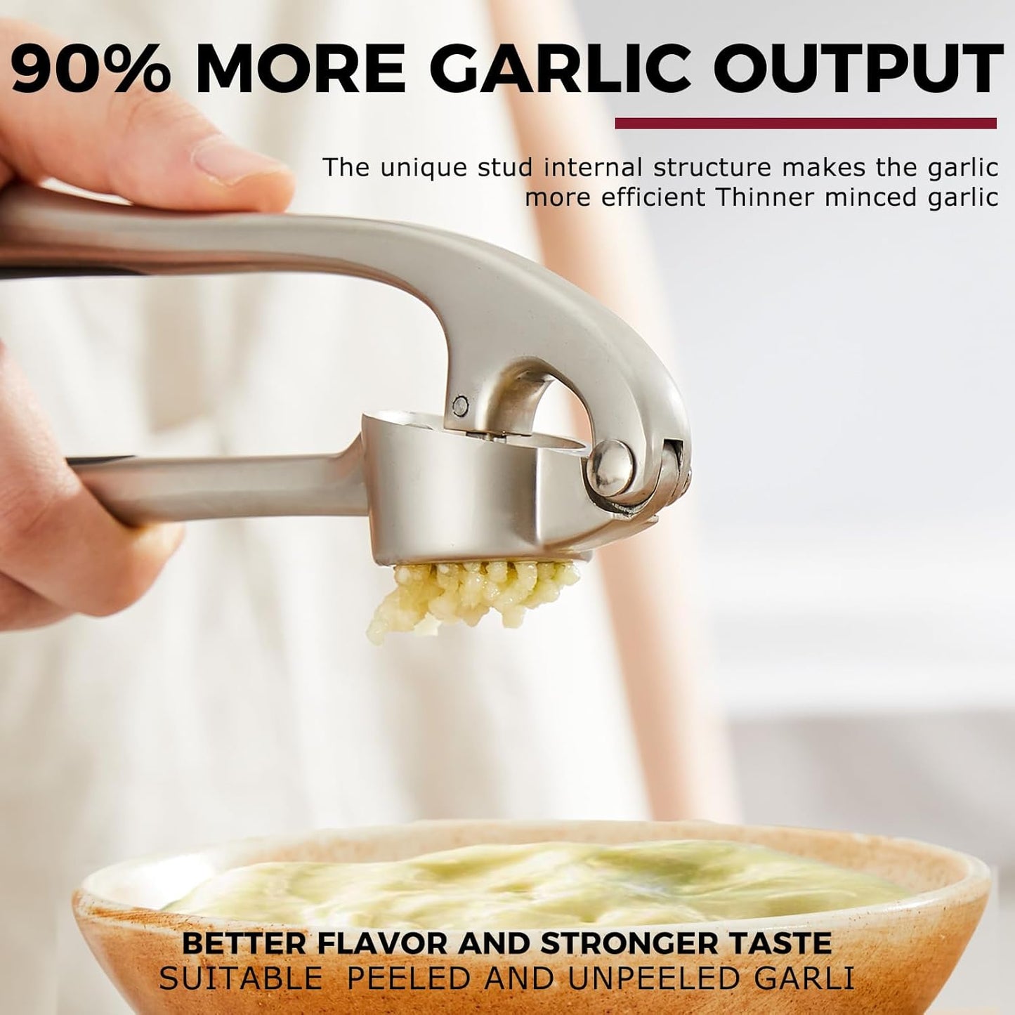 Kitessensu High Effective Garlic Press With Studs, Heavy Duty Garlic M