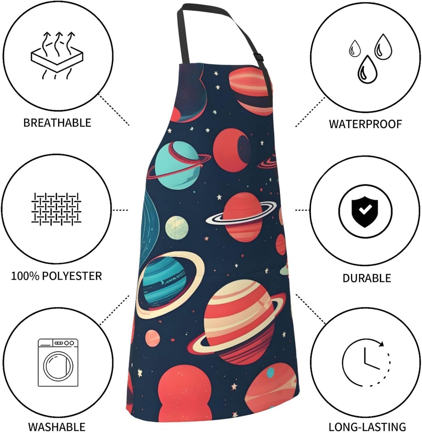 Outer Space Planets Print Laundry apron 28x33 In Waterproof Kitchen Ap