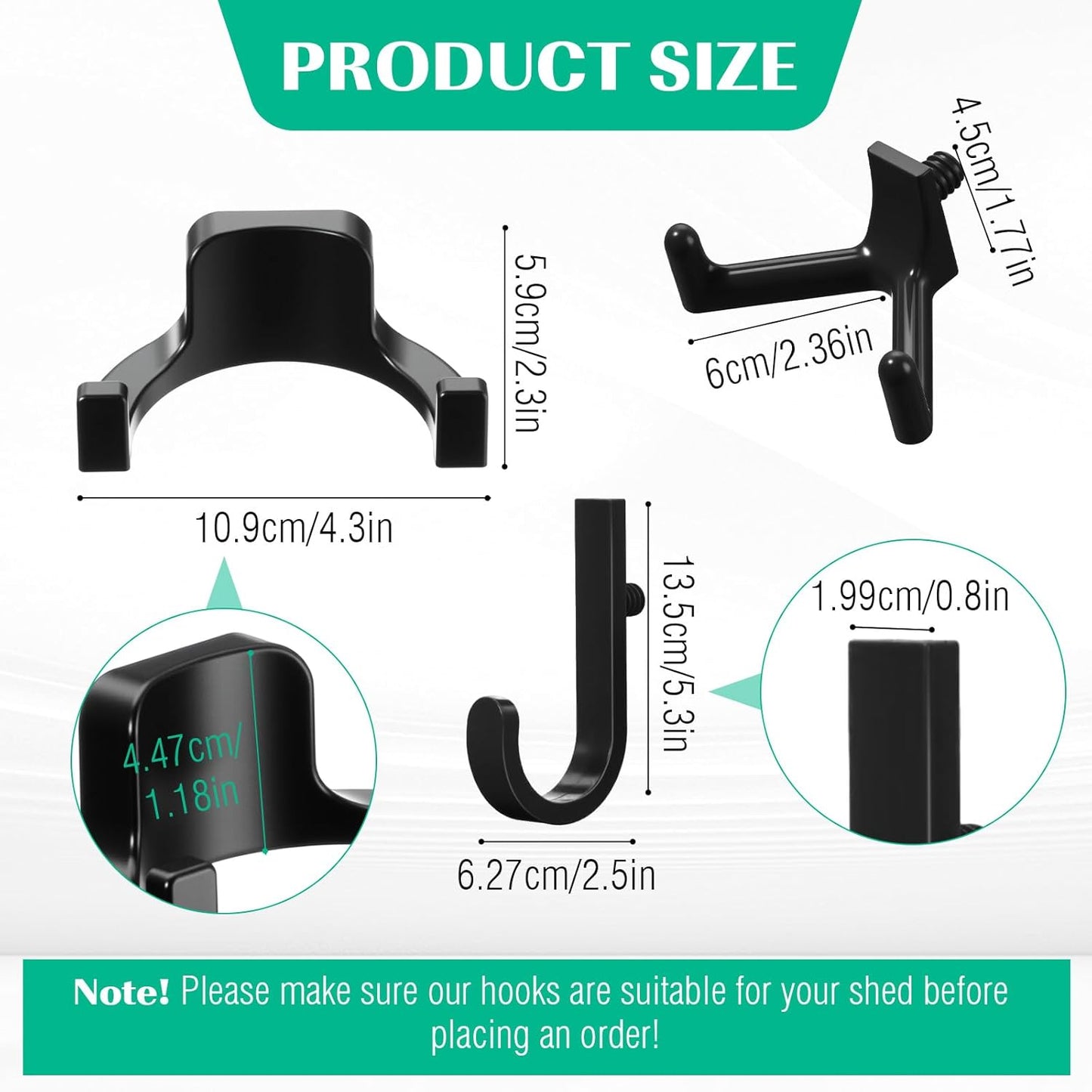 30 Pcs Storage Shed Tool Hooks Shed Accessories Compatible with Suncast/Craftsman J/U/V Shaped Tool Hanger Shelves Garden Garage Storage Organization Accessories for Hanging Shovel Rake(Black)