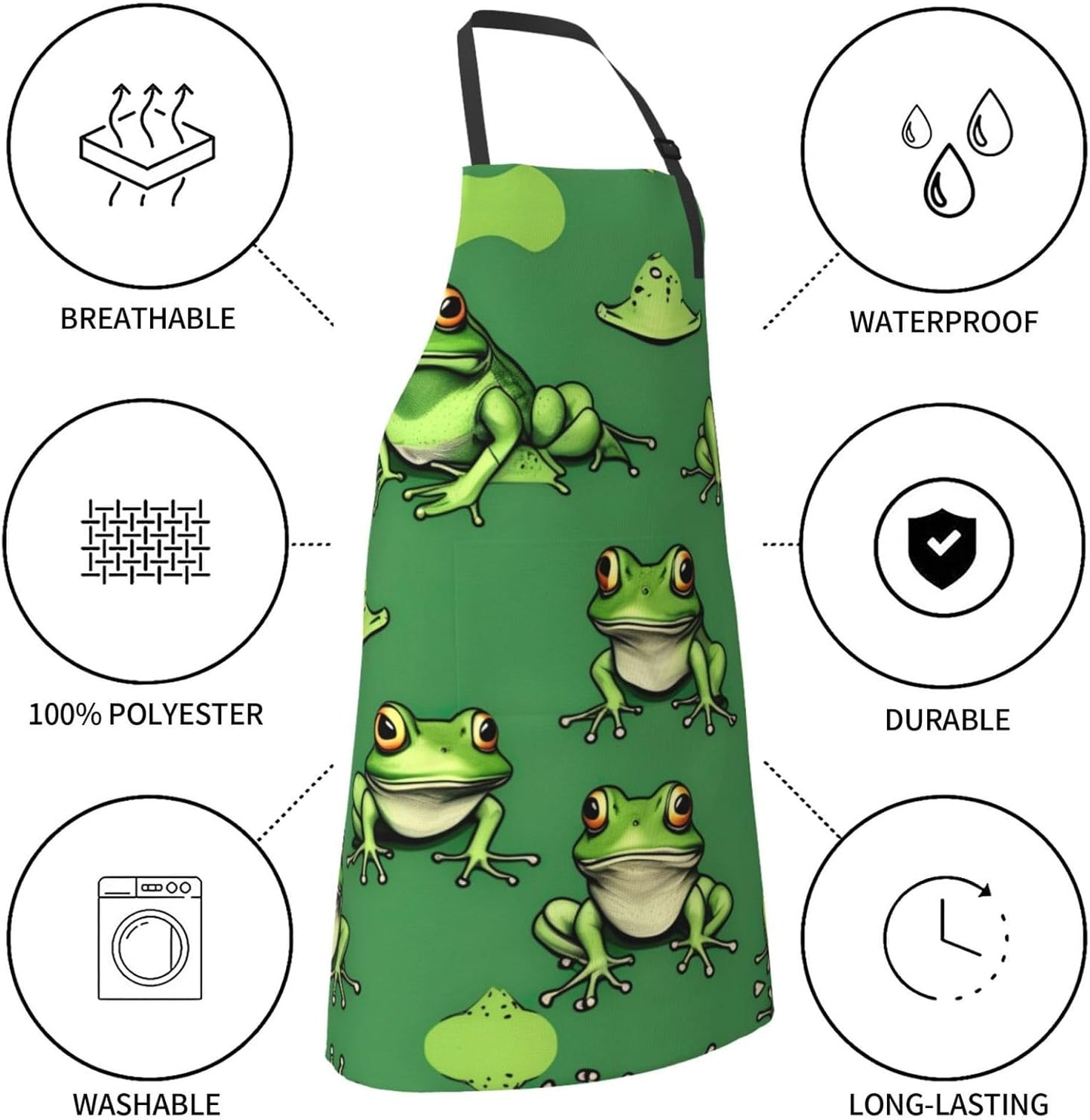 Funny Green Frogs print Waterproof chef's apron with pocket apron for kitchen cooking baking barbecue and gardening