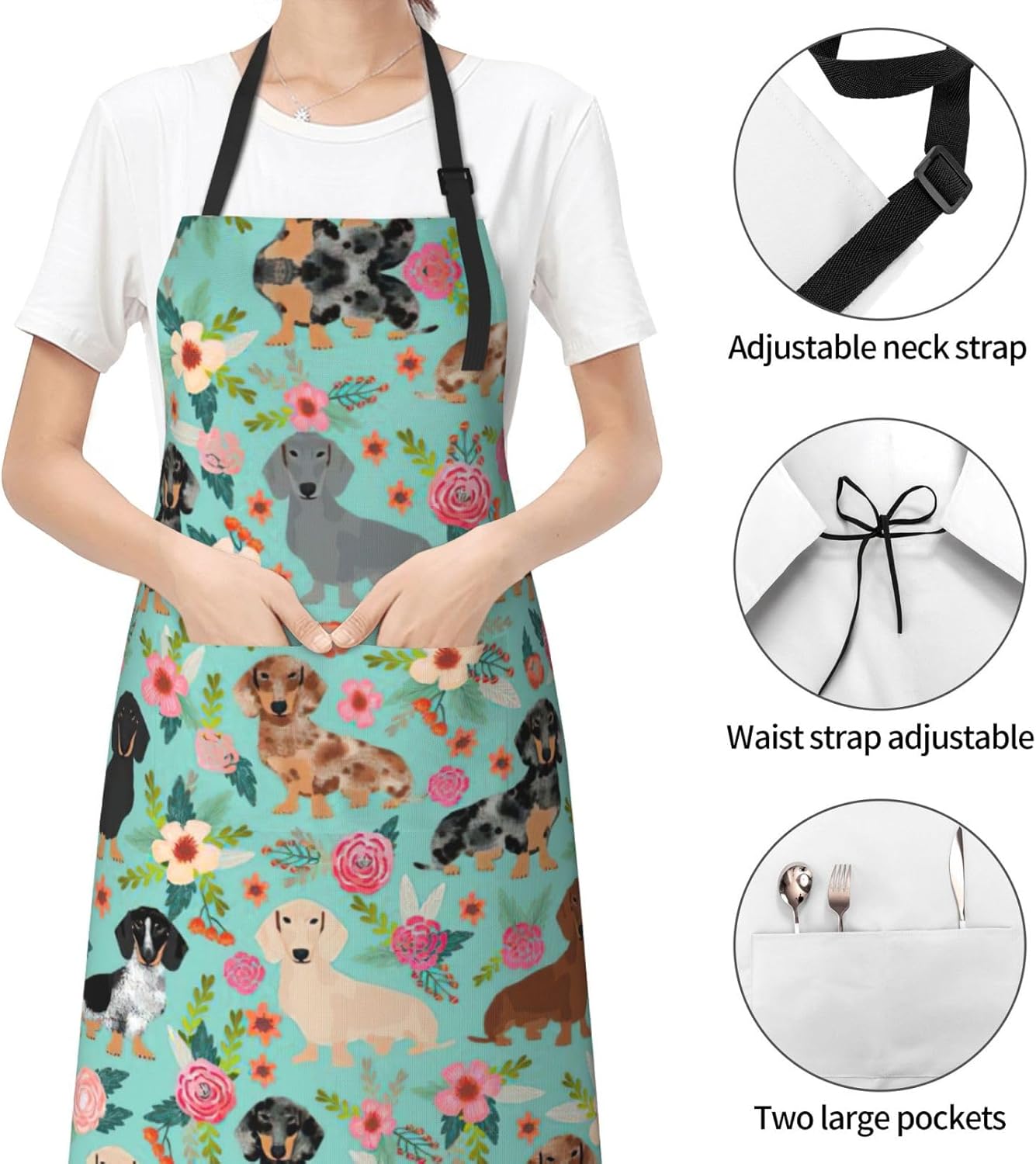 Dog Floral print Waterproof apron with pocket adjustable cooking apron for adult kitchen bibs to bake