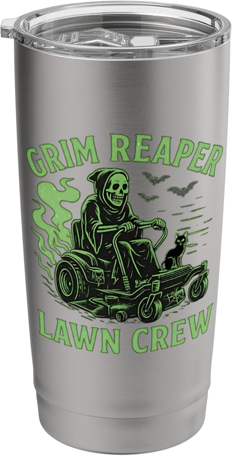 Grim Reaper Riding Lawn Mower Halloween Lawn Care Stainless Steel Insulated Tumbler