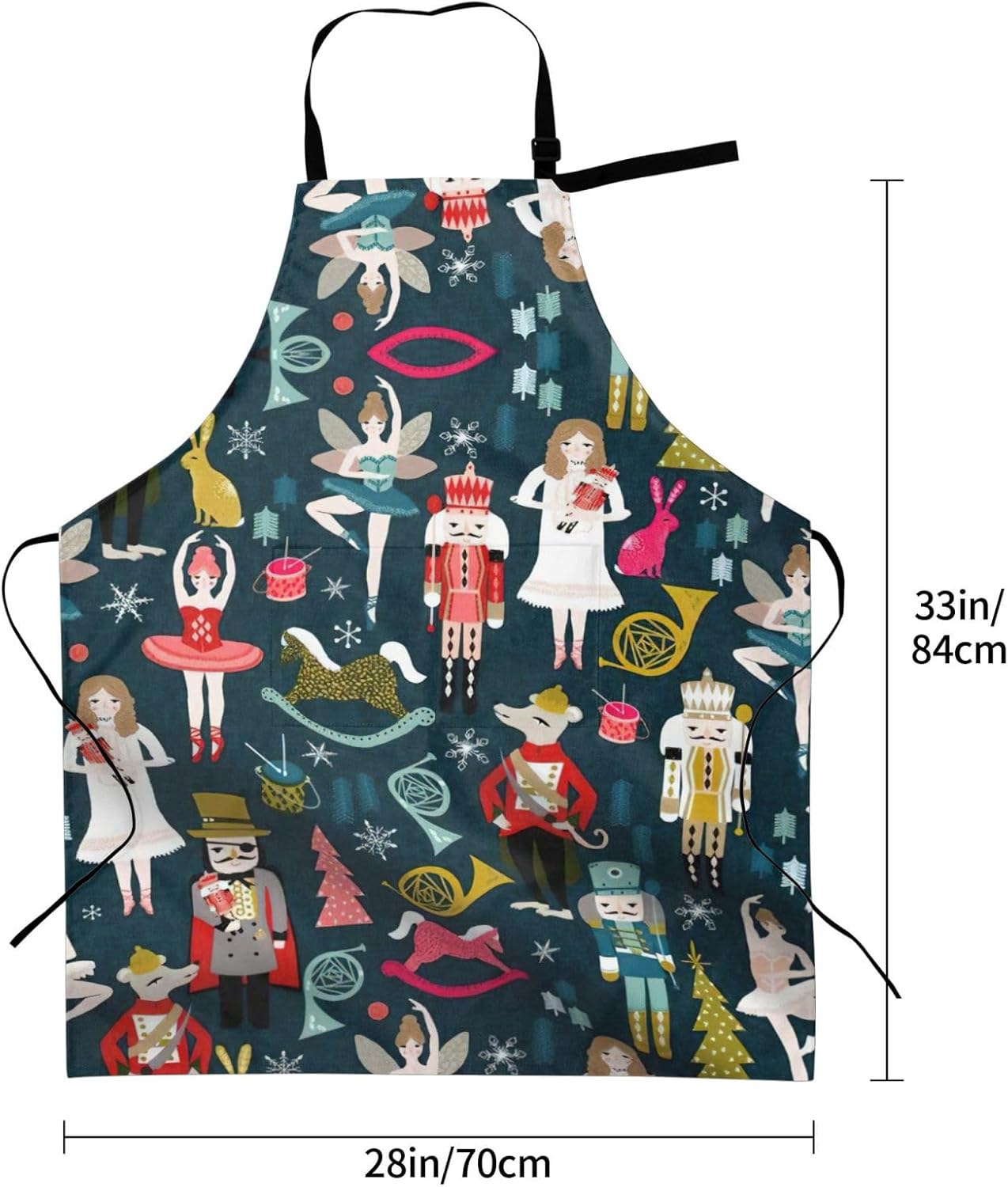 Women's Nutcracker Ballet Xmas Dance print Waterproof apron with pocket adjustable cooking apron for adult kitchen bibs to bake