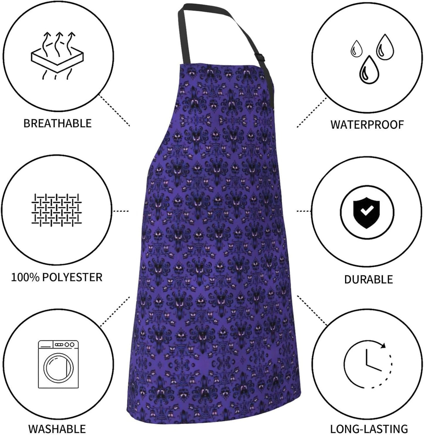 Haunted Mansion Print 28x33 In Adult Kitchen Apron with Pockets Versatile Chef Smock for Cooking Baking