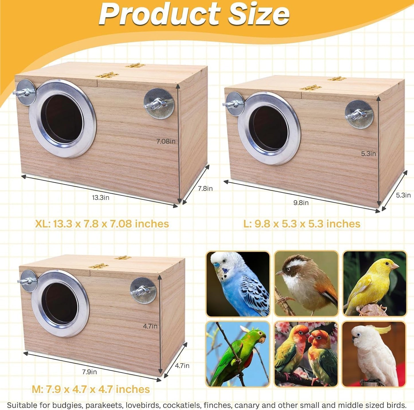 PINVNBY Parakeet Nesting Box Bird House for Cage Wood Mating Box Bird Breeding Box for Lovebirds, Cockatoo, Budgie, Finch, Canary Small and Medium Sized Birds (M:7.9 * 4.7 * 4.7 inch)