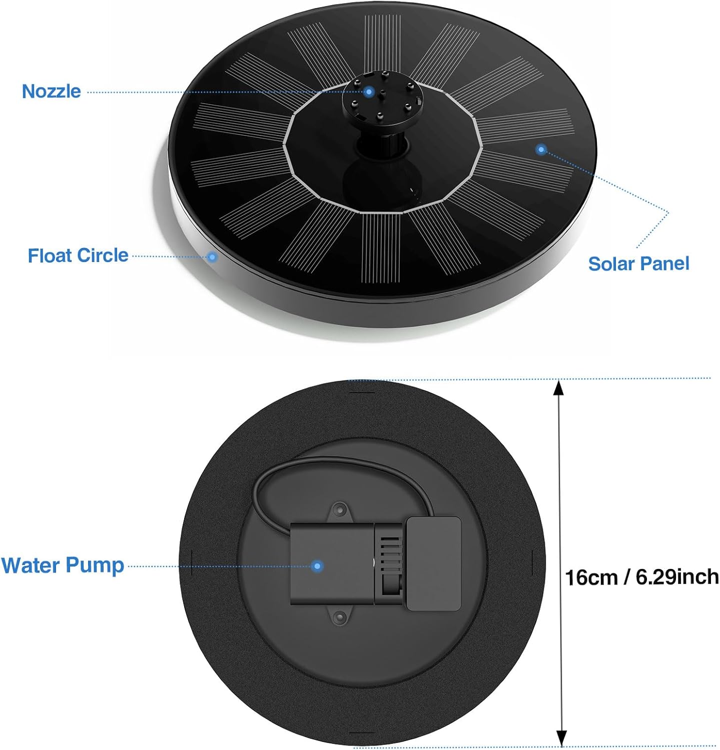 Solar Fountain Water Pump for Bird Bath, Floating Solar Powered Water Fountain Pump for Bird Bath, Garden, Pond, Pool, Outdoor (1.4W)
