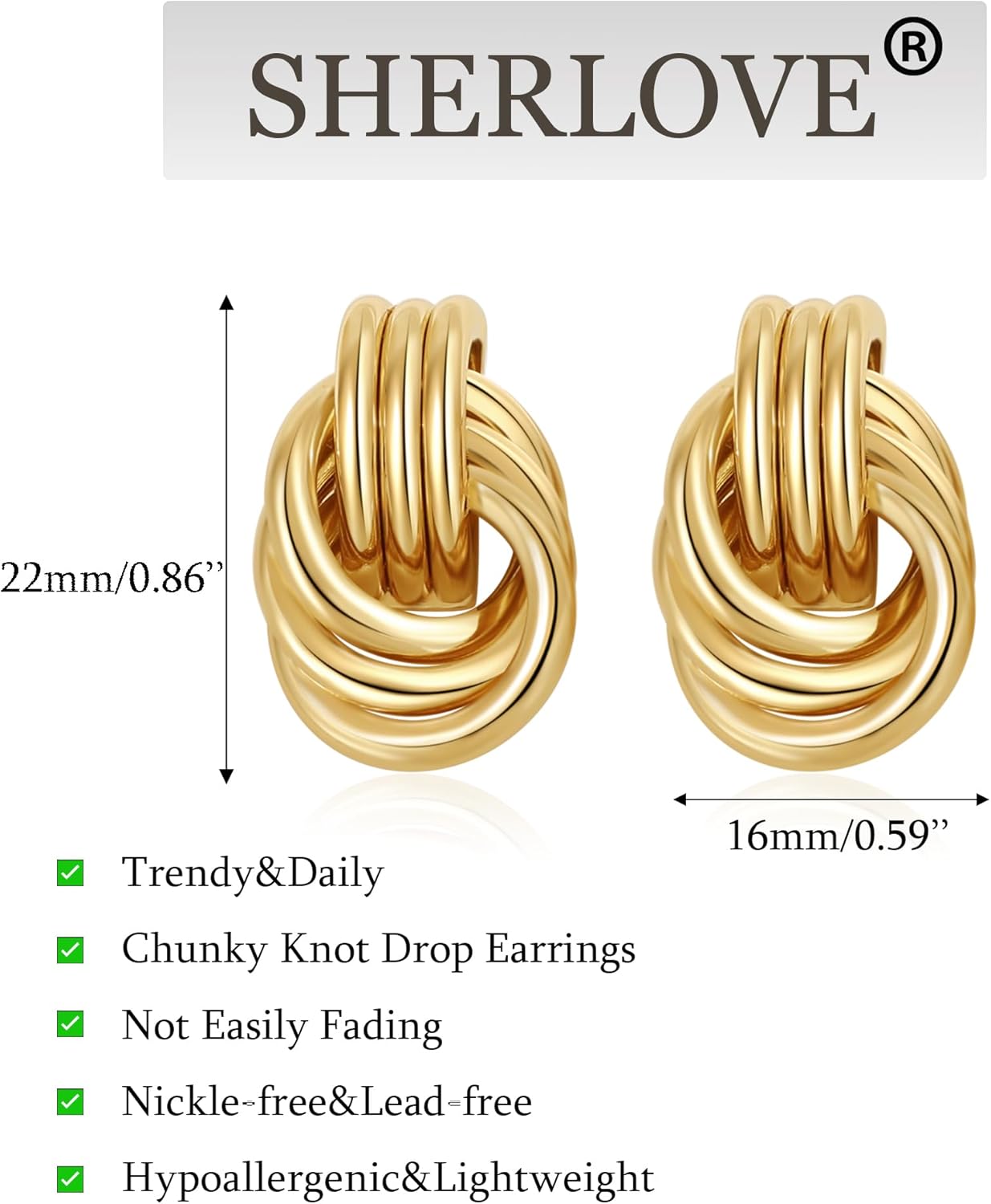 Trendy Gold Plated Knot Earrings for Women Chunky Statement Drop Dangl