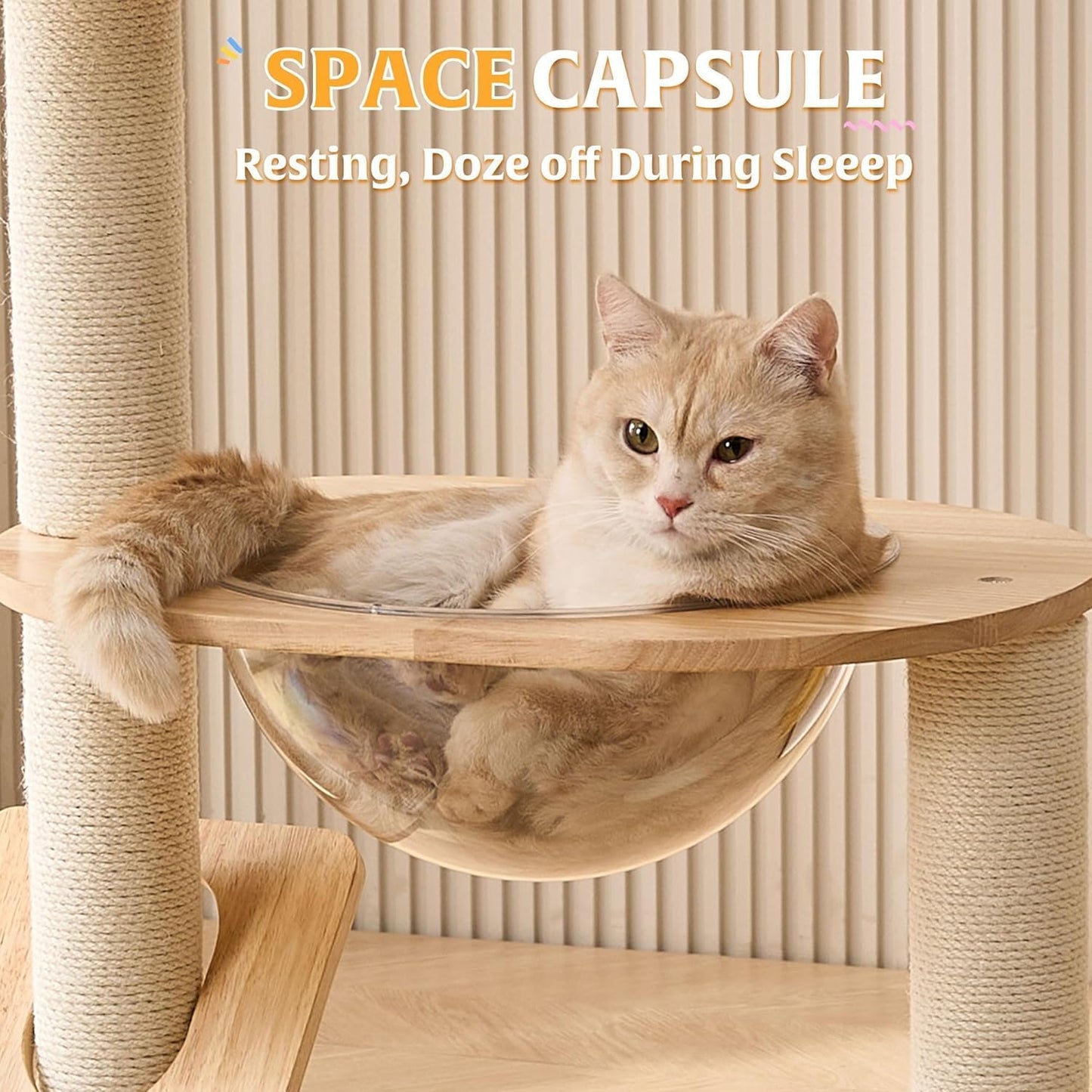 HITTITE Solid Wood Cat Tree Tower with Scratching Post, 37.8 Inches Ta