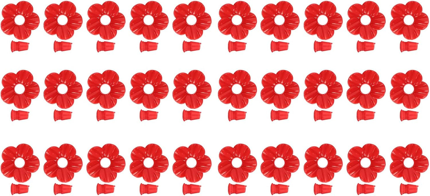 Hummingbird Feeder Part, 30Pcs Hummingbird Feeder Replacement Flowers Feeding Ports Replaceable More Bird Feeder Decorative Flower (Red)
