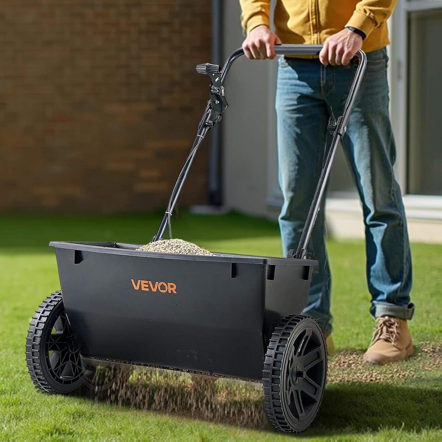 VEVOR Broadcast Spreader, 50LBS Capacity, Drop Spreader with Hopper Gr