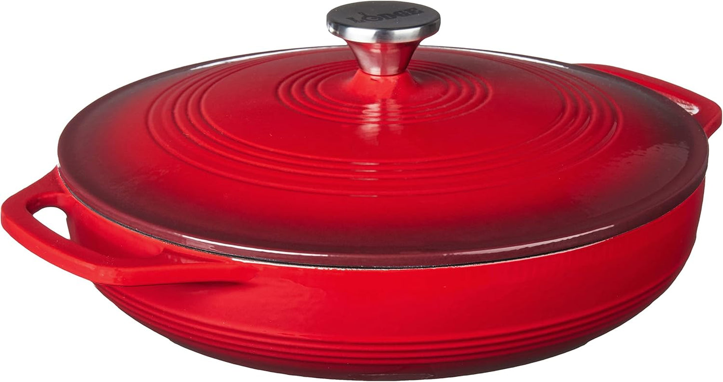 Lodge 3.6 Quart Enameled Cast Iron Oval Casserole With Lid– Dual Handl