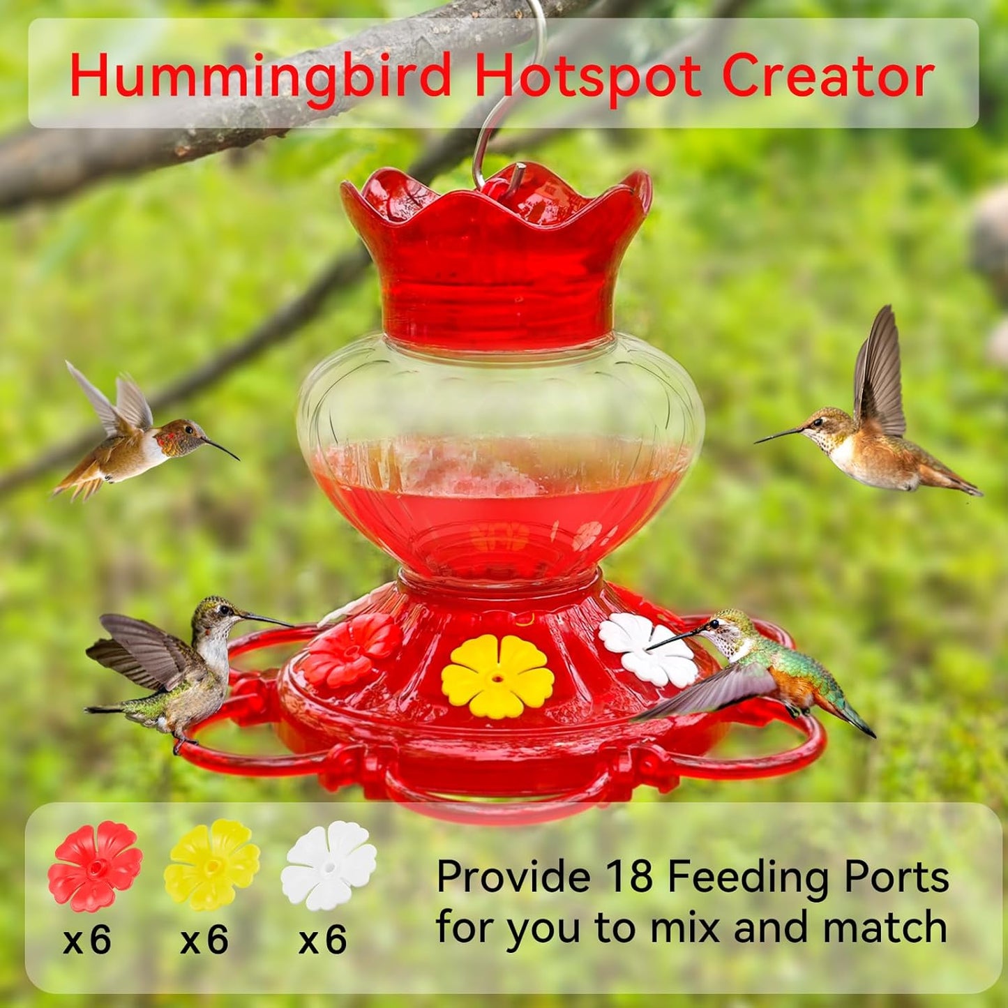 Plastic Hummingbird Feeders for Outdoors Hanging, 2 Pack 13 Ounces Ant