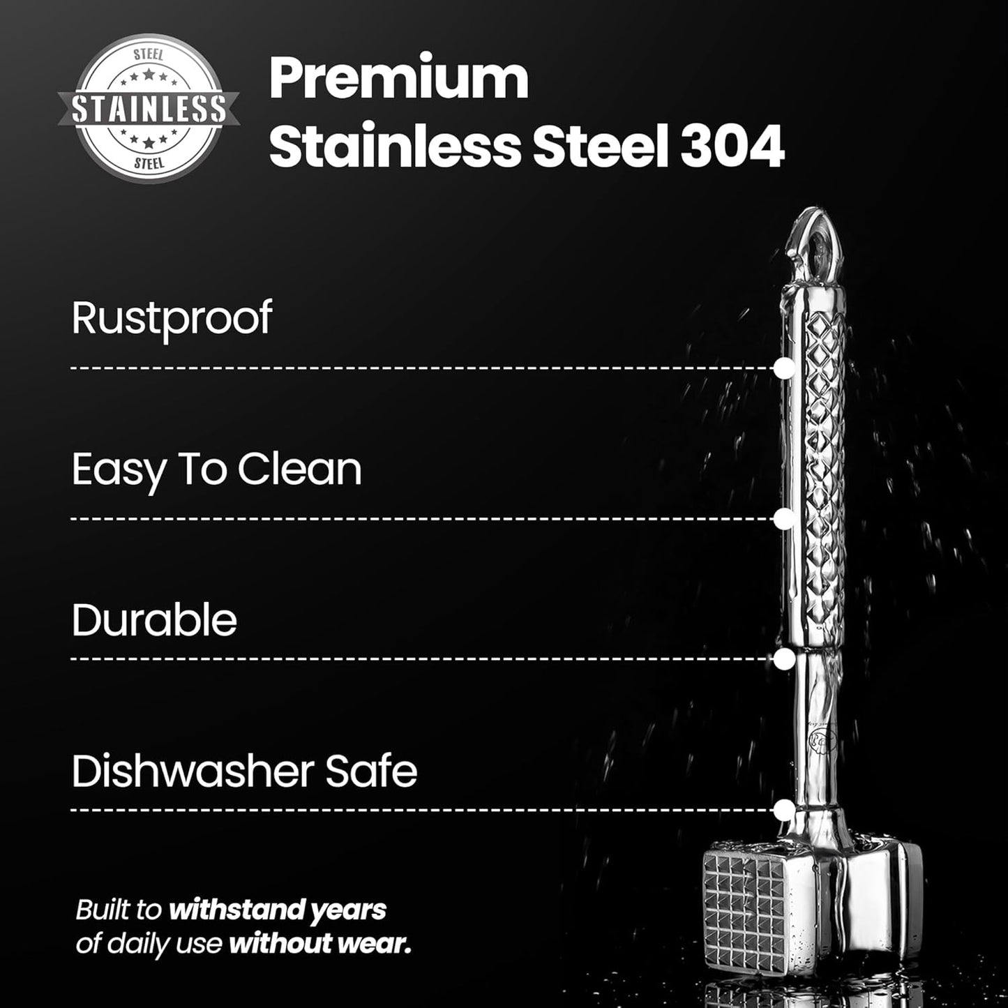 Stainless Steel Meat Tenderizer Tool, Premium Meat Mallet with Non-Sli