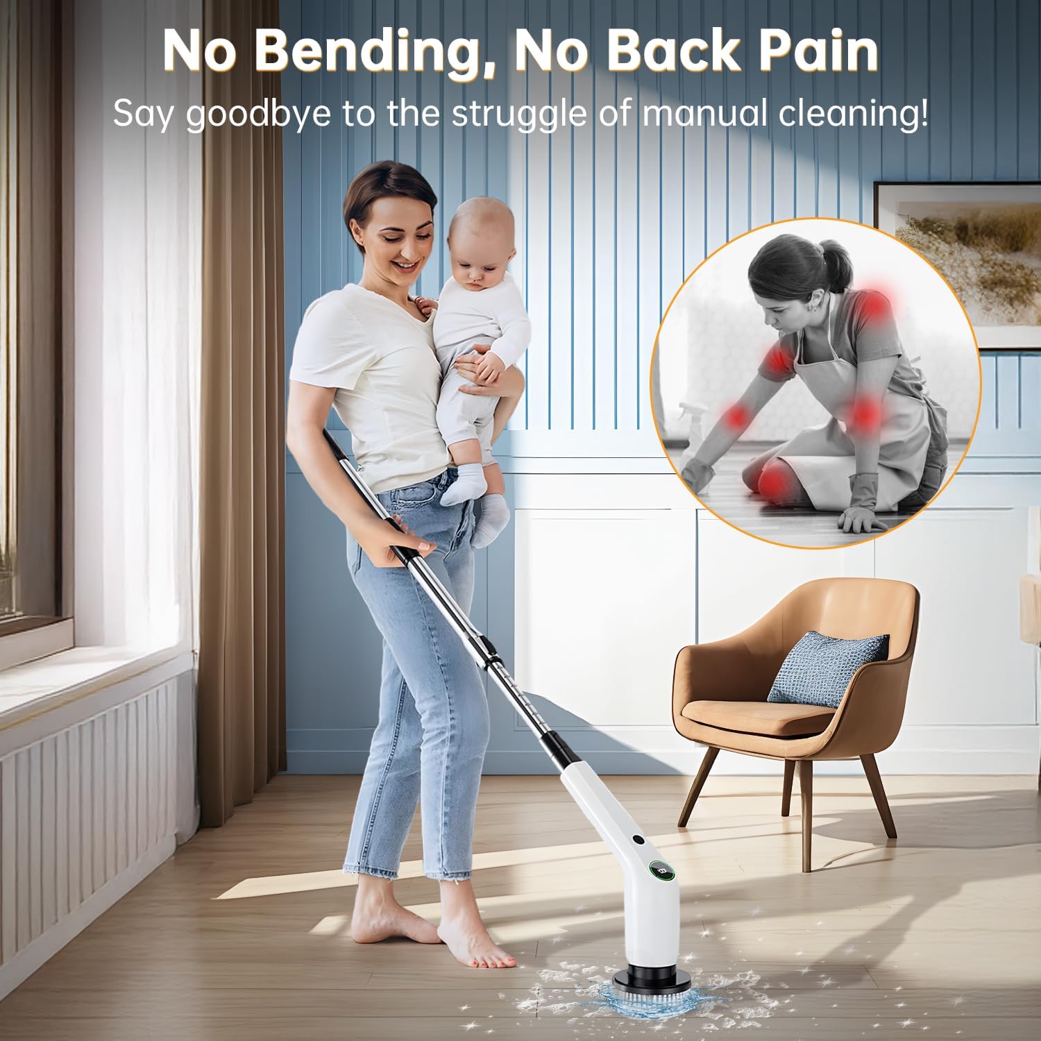 Electric Spin Scrubber, Cordless Shower Scrubber with 8 Scrub Brush, 2