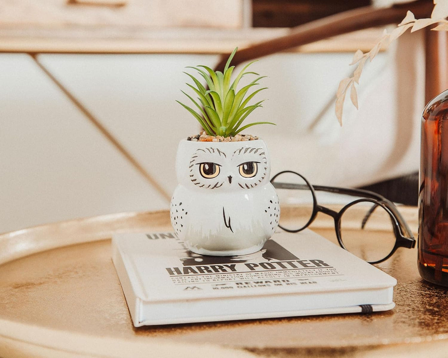 Harry Potter Hedwig 3-Inch Ceramic Mini Planter with Artificial Succulent | Small Flower Pot, Faux Indoor Plants for Desk Shelf, Home Decor Trinket Tray | Wizarding World Gifts and Collectibles