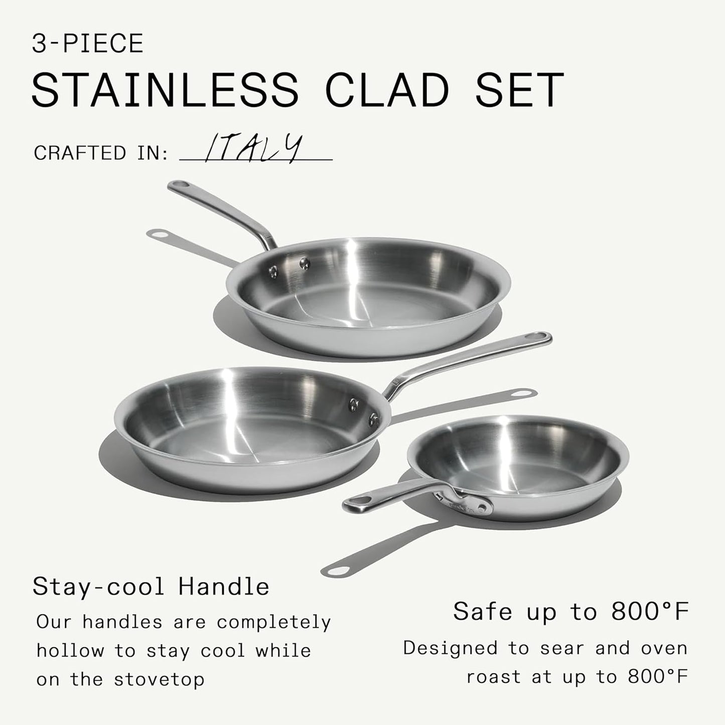 Made In Cookware | 3-Piece (Includes 8",10",12") Stainless Frying Pan 