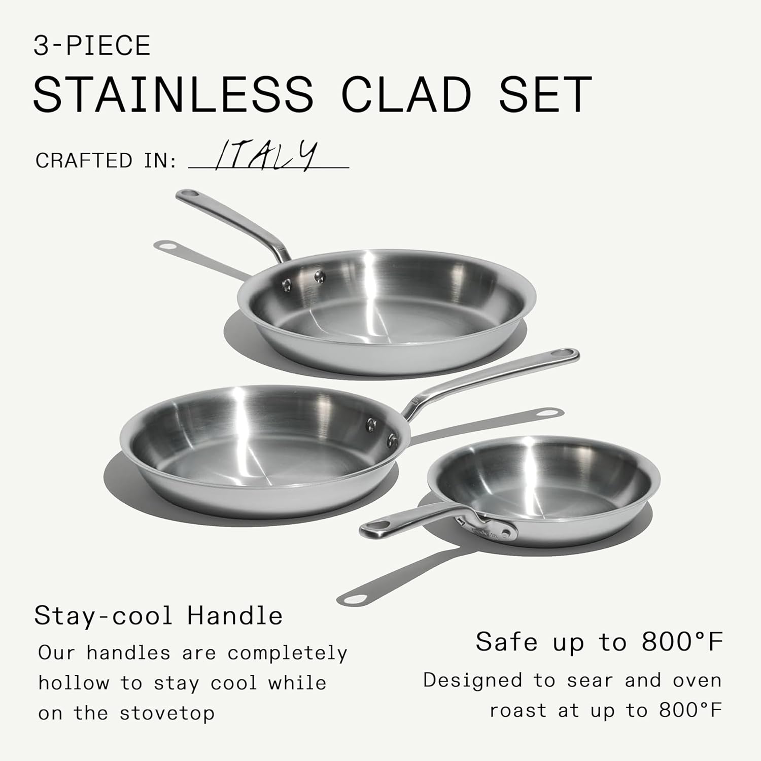 Made In Cookware | 3-Piece (Includes 8",10",12") Stainless Frying Pan 