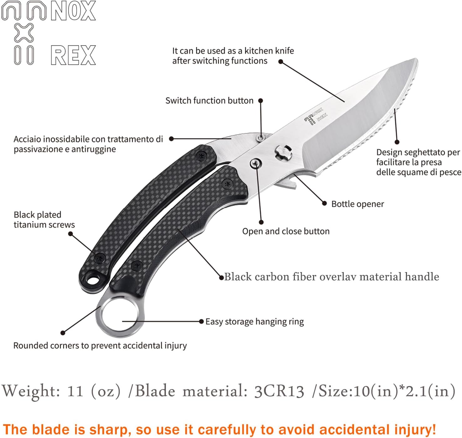 Scissors all purpose, kitchen shears with carbon fiber handle with han