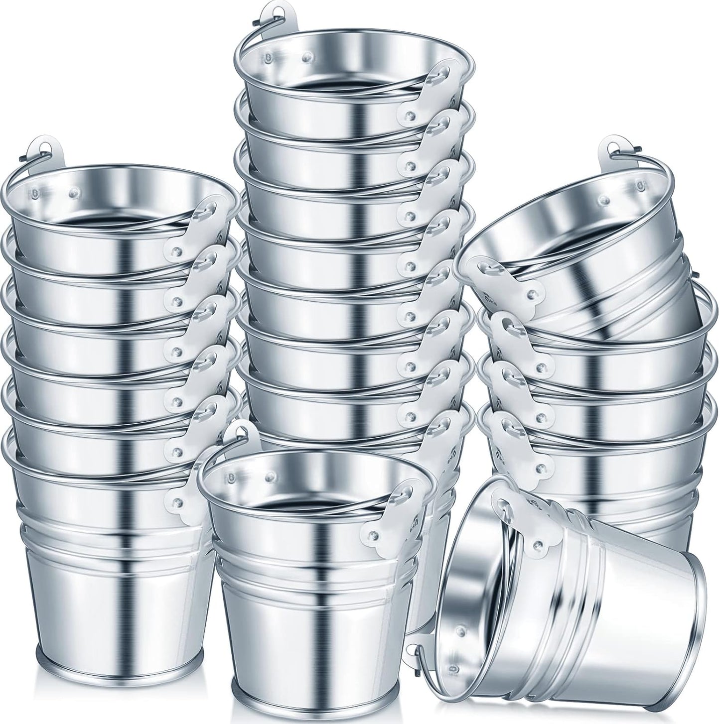 50 Pack Mini Galvanized Buckets Small Metal Buckets Mini Tin Pails wit