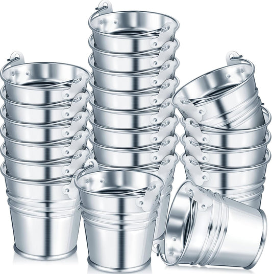 50 Pack Mini Galvanized Buckets Small Metal Buckets Mini Tin Pails wit