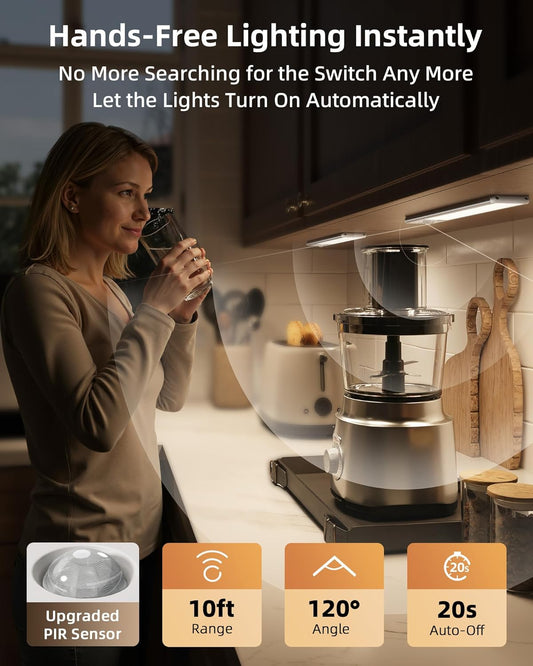 EZVALO Under Cabinet Lighting, 2400mAh Rechargeable Motion Sensor Light Indoor, 3 Color Temps, 5-Level Dimmable Magnetic Wireless Closet Lights for Kitchen, Pantry, Stairs (2 Pack)