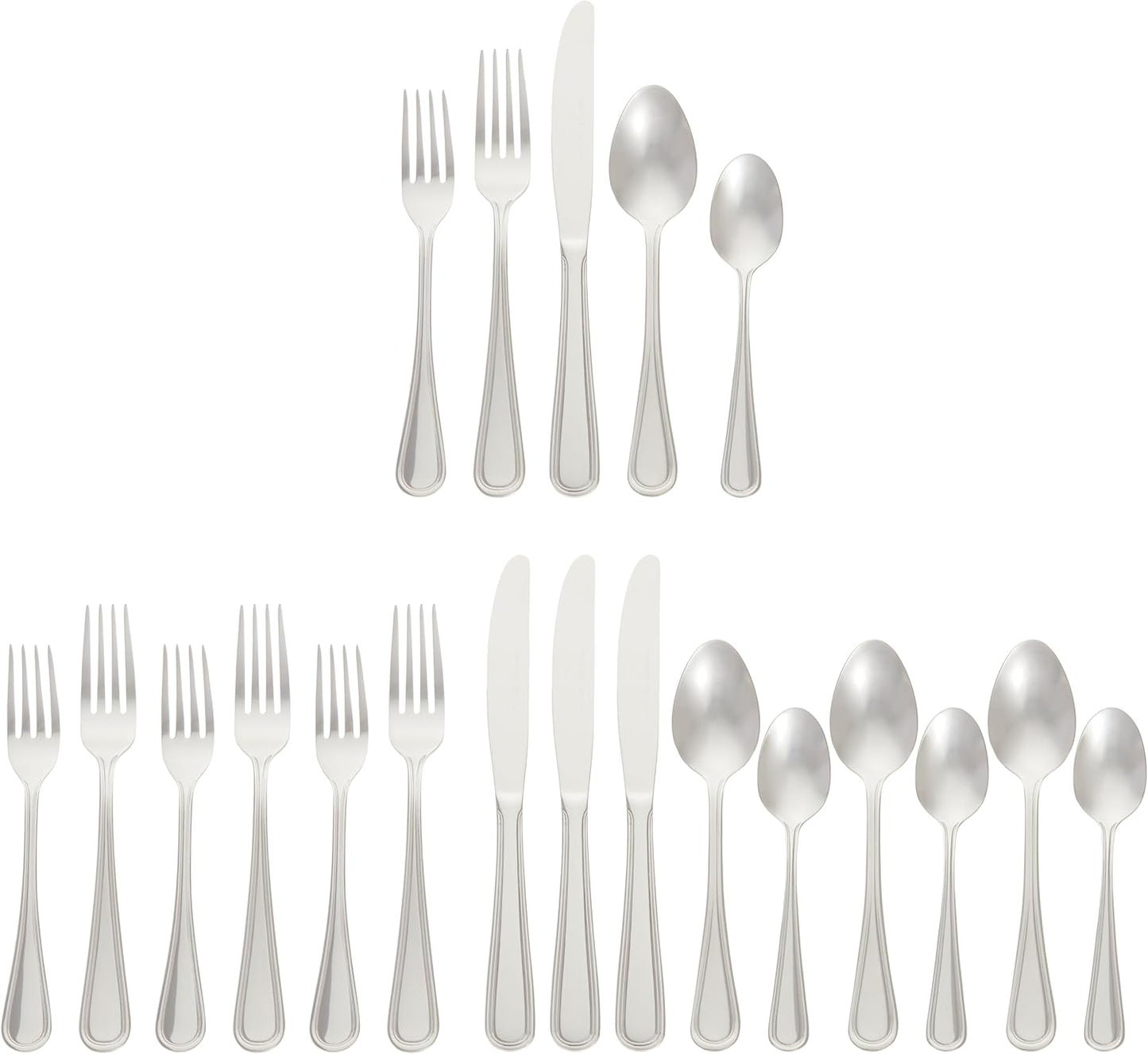 Amazon Basics Silverware Set, Stainless Steel Flatware, Dishwasher Safe, Service for 4, 20-Piece Forks and Spoons, Crown Edge, Everyday Use