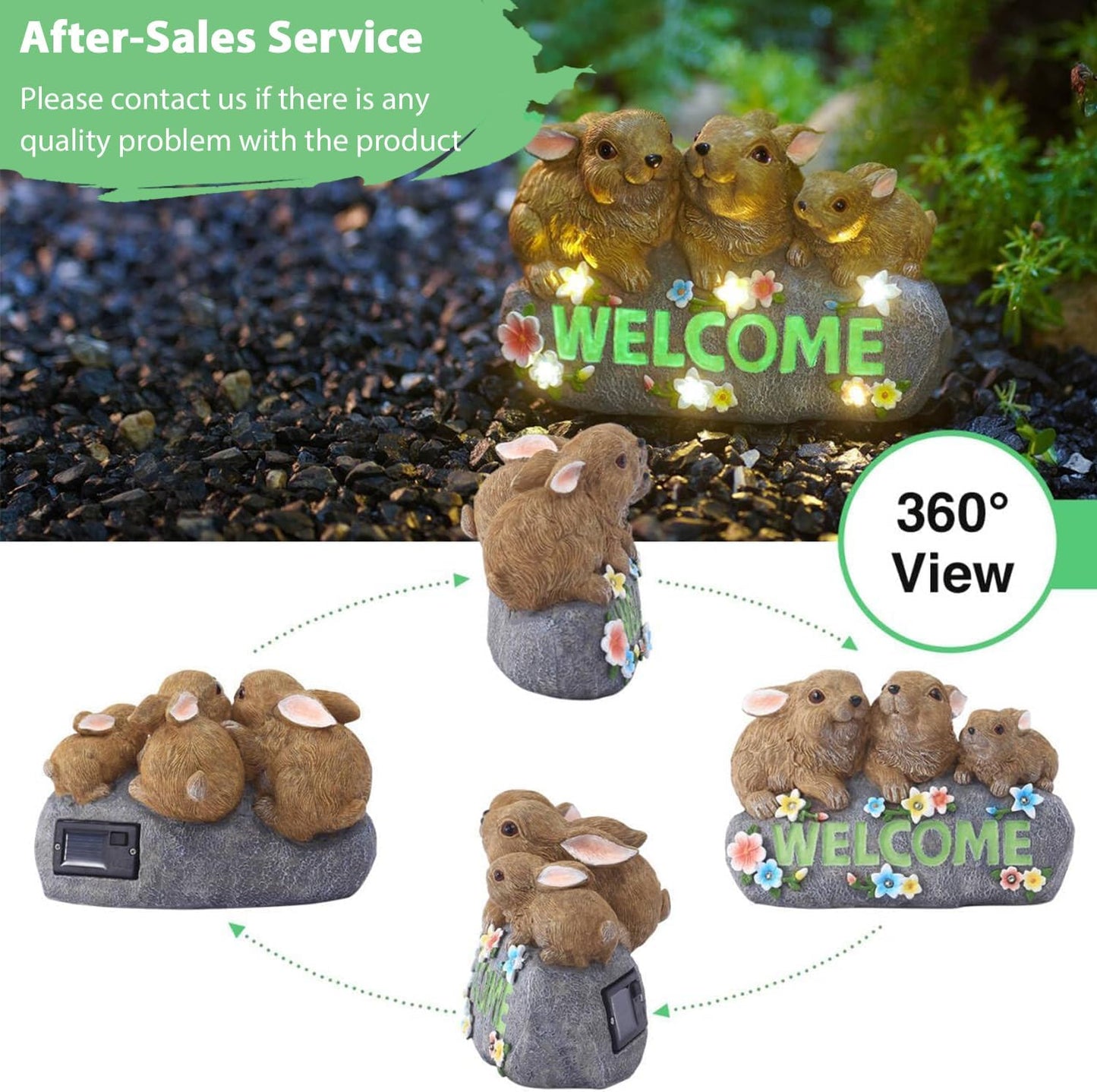 Goodeco Solar Rabbits with Welcome Sign - Outdoor Bunny Decor with Solar LED Lights - Rabbit Garden Decor & Outdoor Light-Up Gifts for Women, Moms or Birthdays