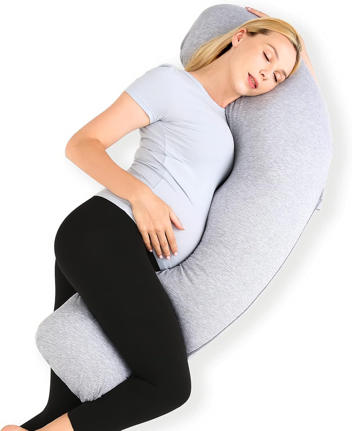 Momcozy Pregnancy Pillows for Side Sleeping, J Shaped Maternity Body P