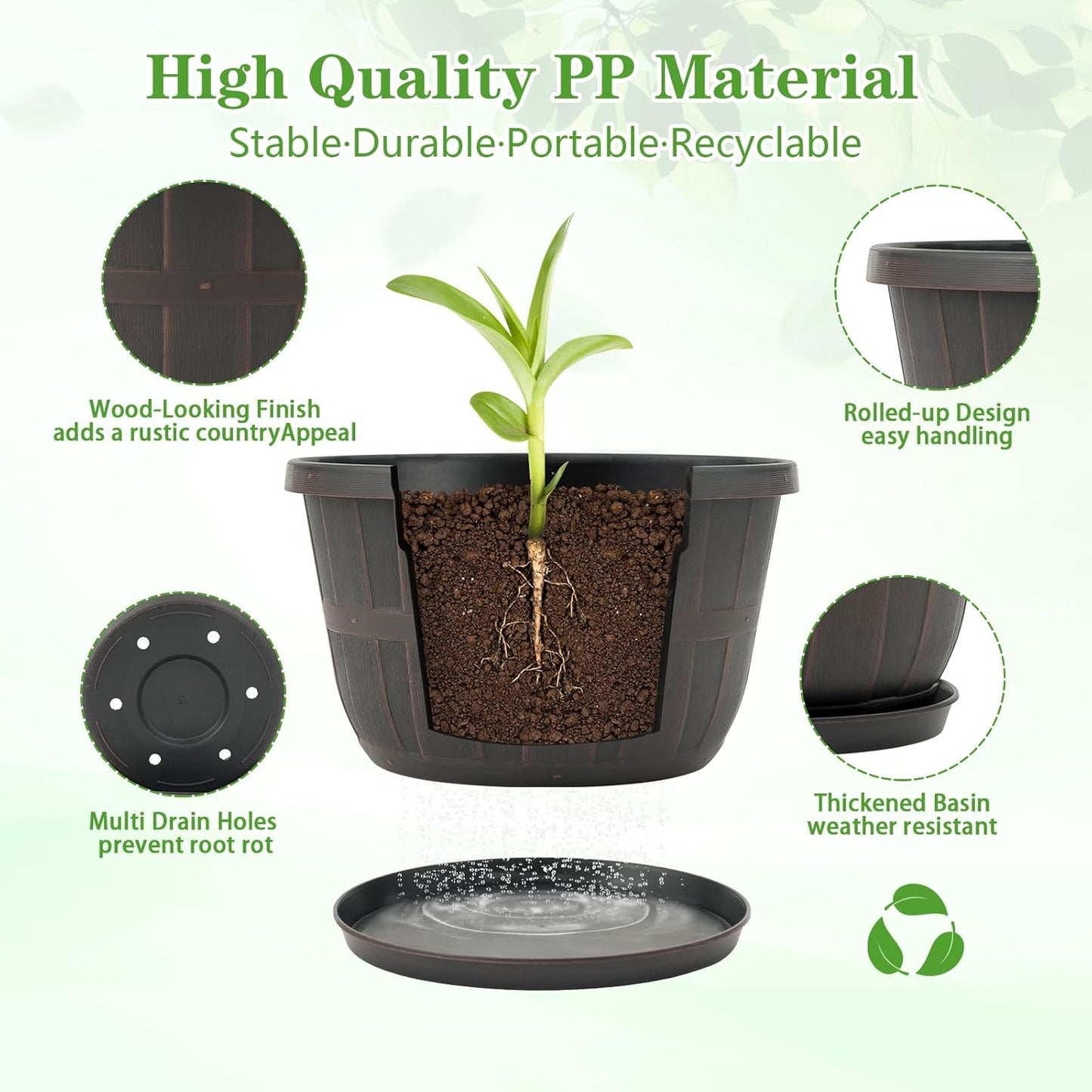 Quarut 10 inch Plastic Flower Pots for Outdoor Plants，4 Pack Large Out