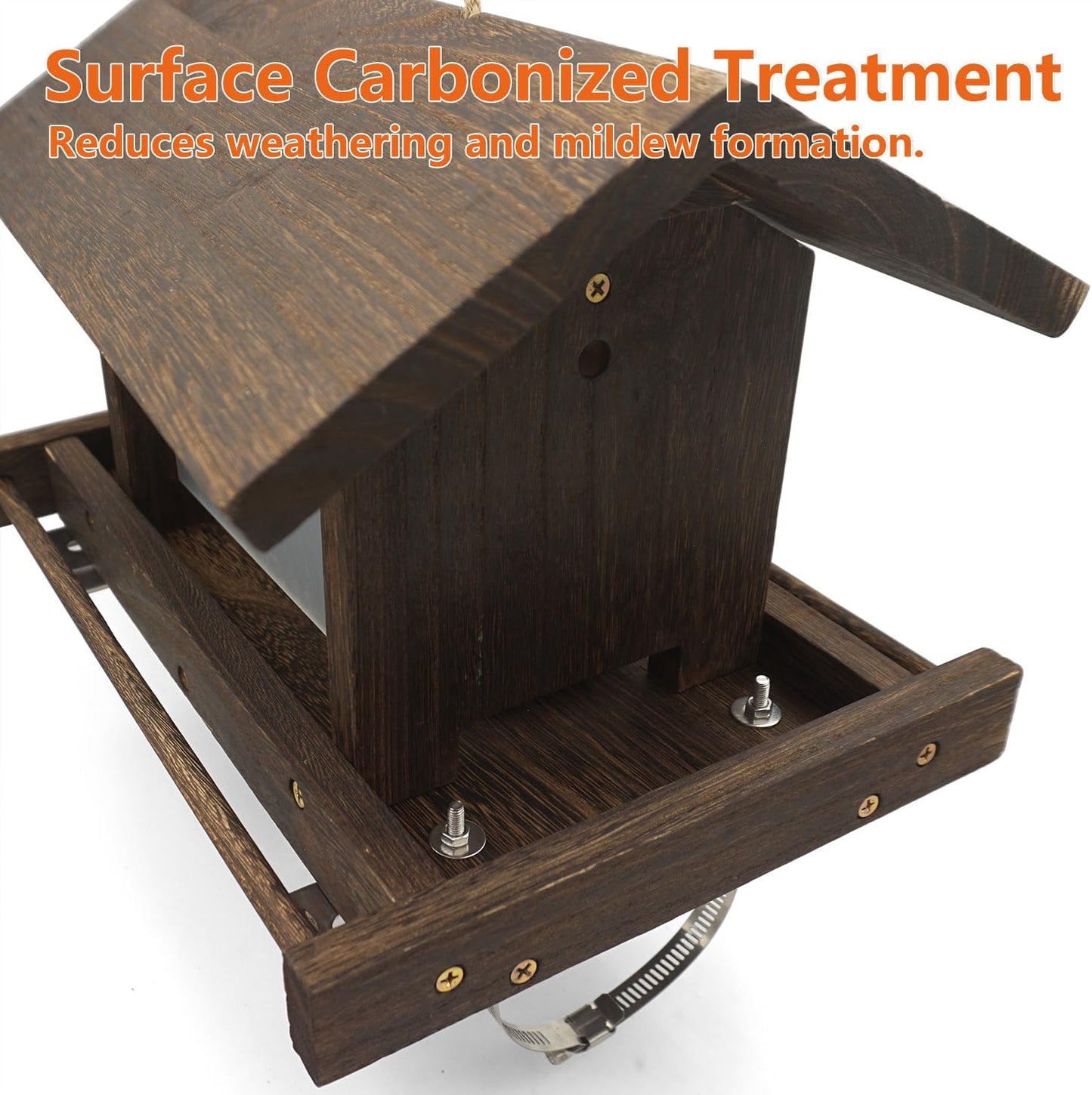 Wooden Bird Feeder Large Capacity Wood Birdfeeder for Feeding Outside Garden Wild Finches Robin Sparrow Blue Jay Chickadees