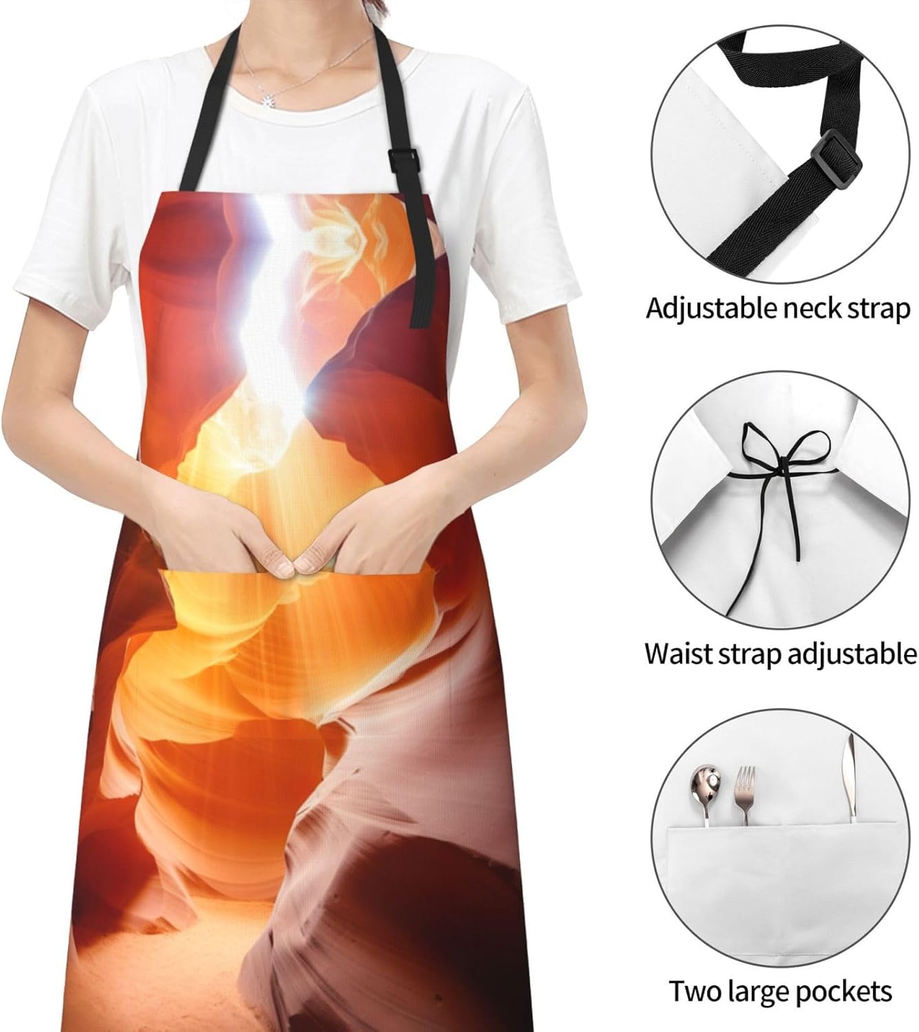 Antelope Canyon print Waterproof apron with pocket adjustable cooking apron for adult kitchen bibs to bake