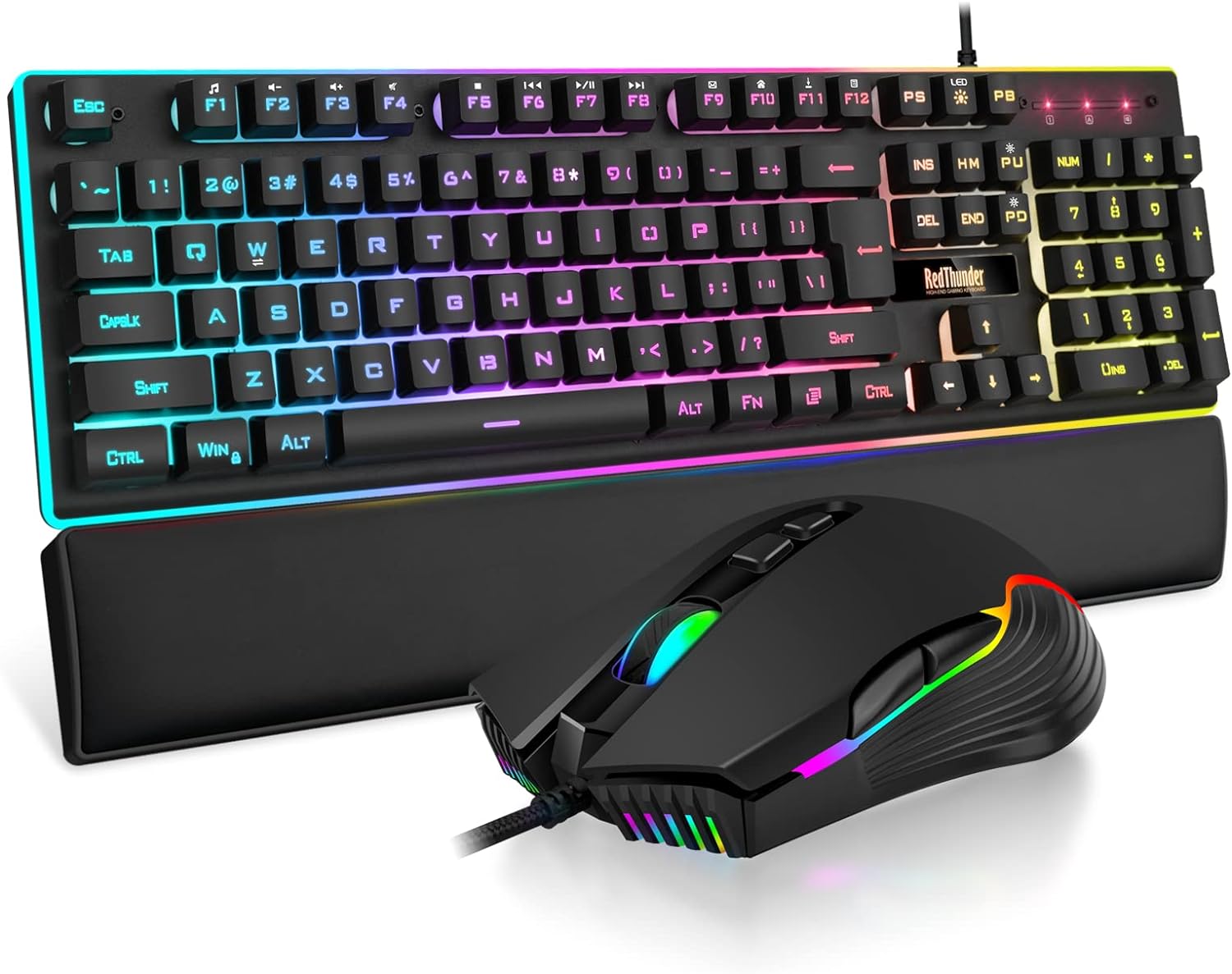 RedThunder K10 Wired Gaming Keyboard and Mouse and Wrist Rest Combo, R