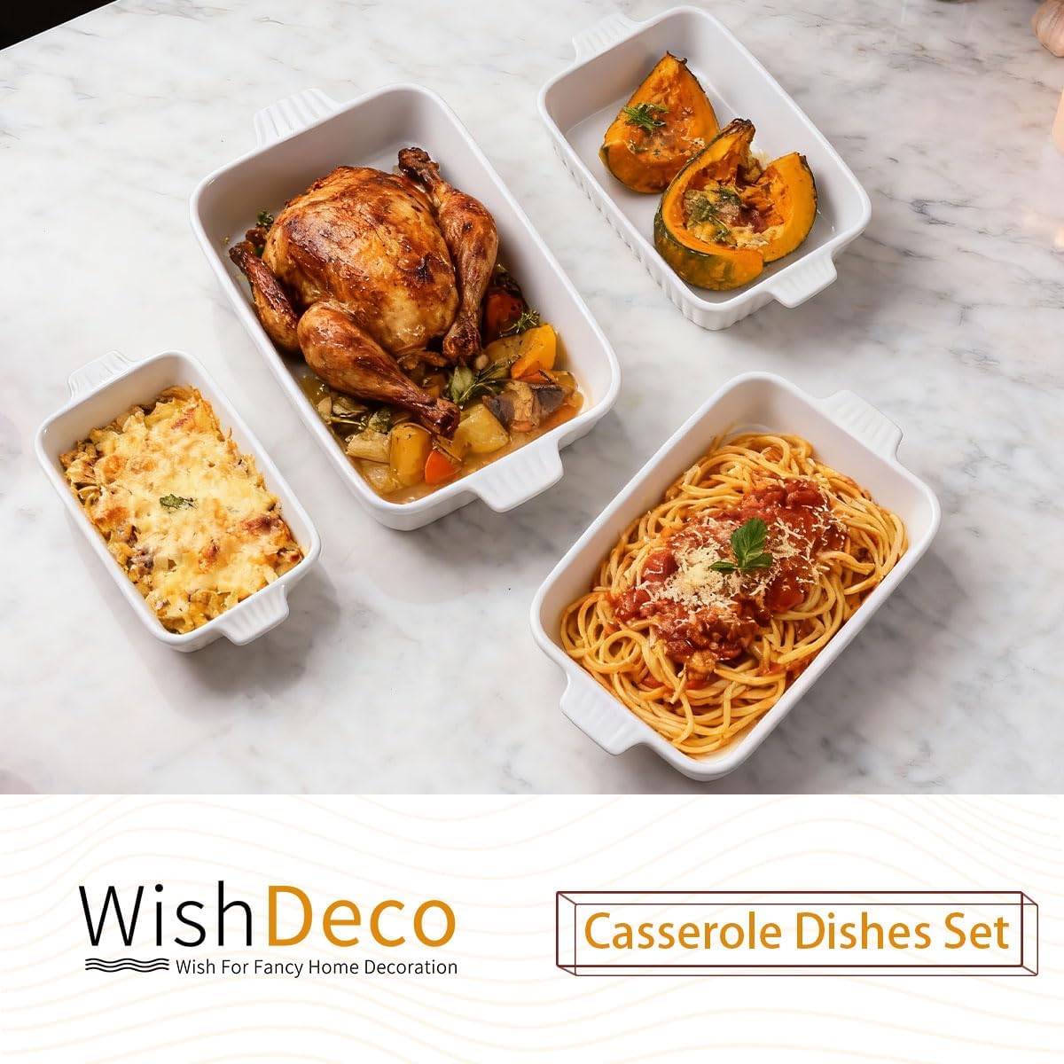 Ceramic Casserole Dishes Set of 4, Baking Dishes for Oven, Rectangular