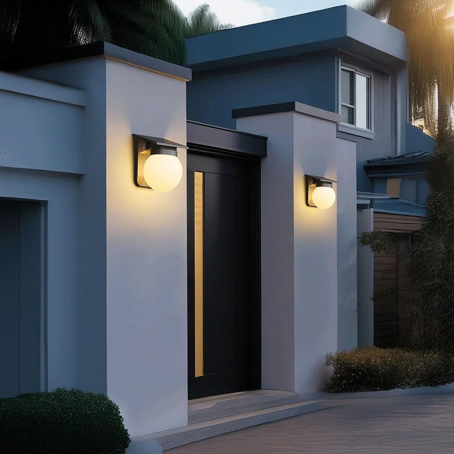 Outdoor Wall Sconce, Modern LED Globe Wall Lamp, Waterproof Solar Dusk to Dawn Exterior Mounted Lighting, Wireless PC Wall Light for Porch, Patio, Terrace, Garage, Villa, Garden, Storefront
