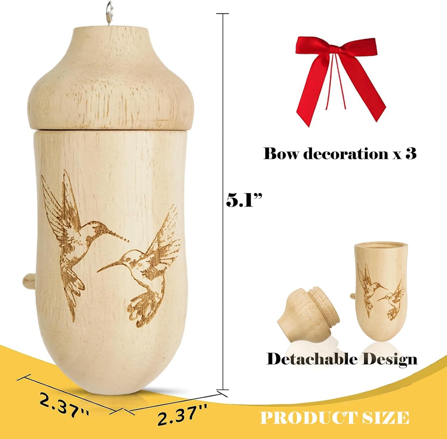 Thread Detachable Hummingbird Houses，Natural Wooden Hummingbird Houses for Outside Hanging，Premium Bird Houses for Garden Window Outdoor Home,3 Packs，A