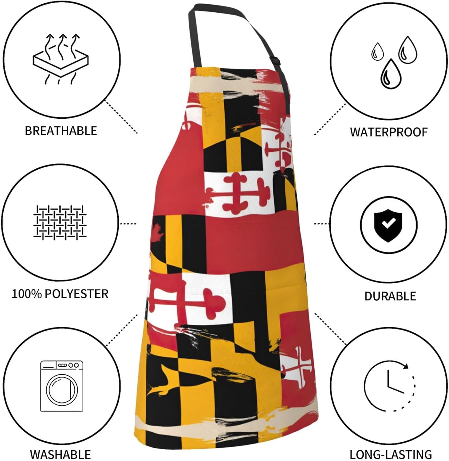 maryland flag Print 28x33 In Adult Kitchen Apron with Pockets Versatil