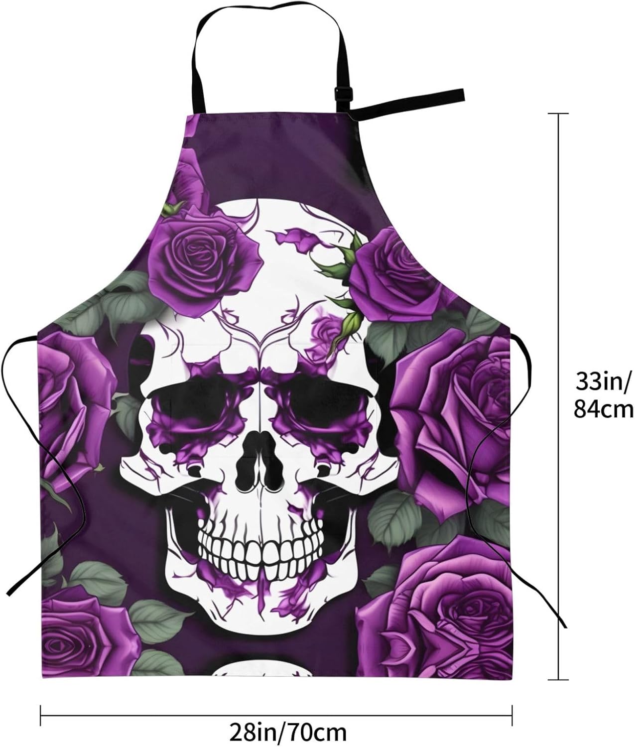 Purple Rose skeleton Print 28x33 In Adult Kitchen Apron with Pockets Versatile Chef Smock for Cooking Baking