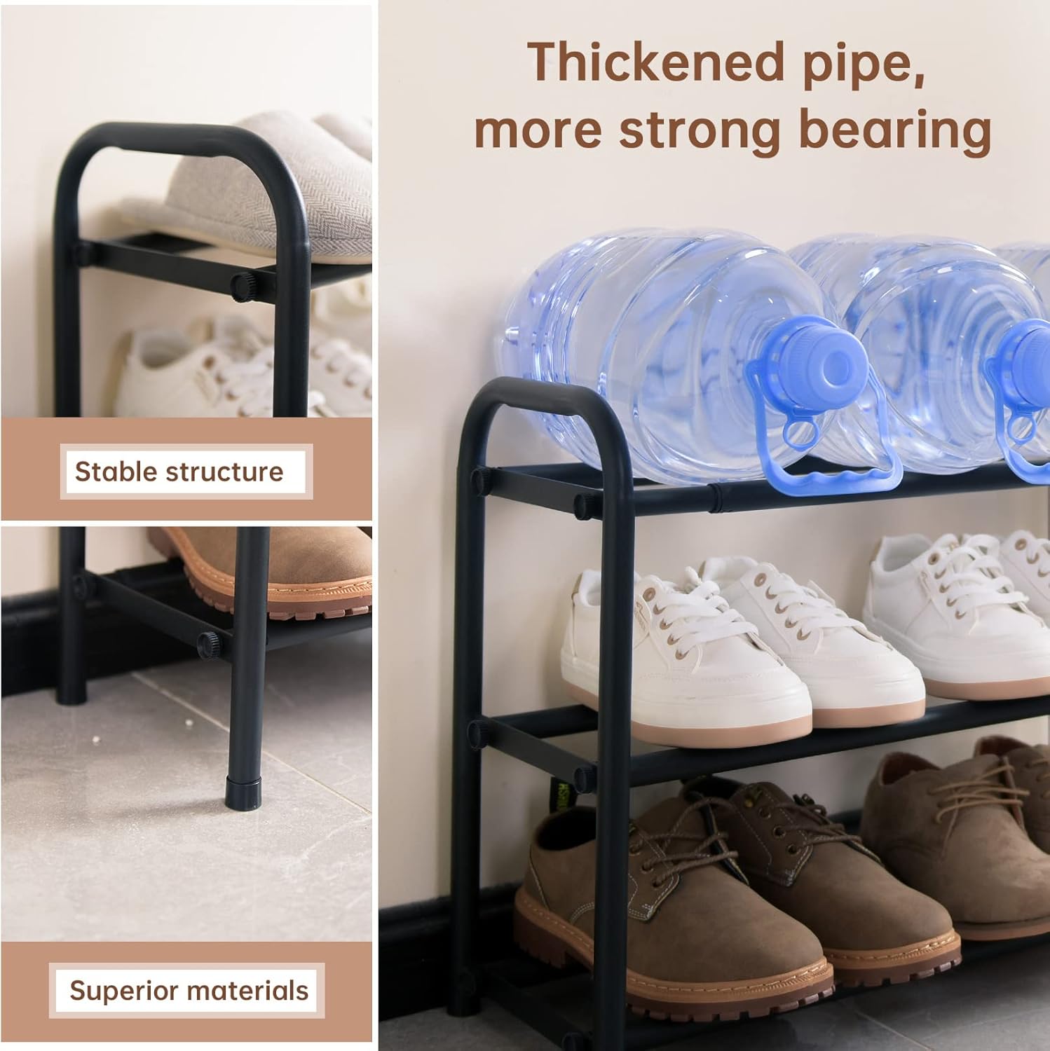 Gonfoam 3-Tier Expandable Shoe Rack,Adjustable Shoe Shelf Storage Orga