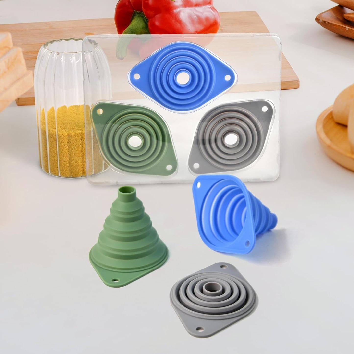 Kitchen Funnel Set 3 Pack,Funnels for Kitchen Use Filling Bottles,Sili