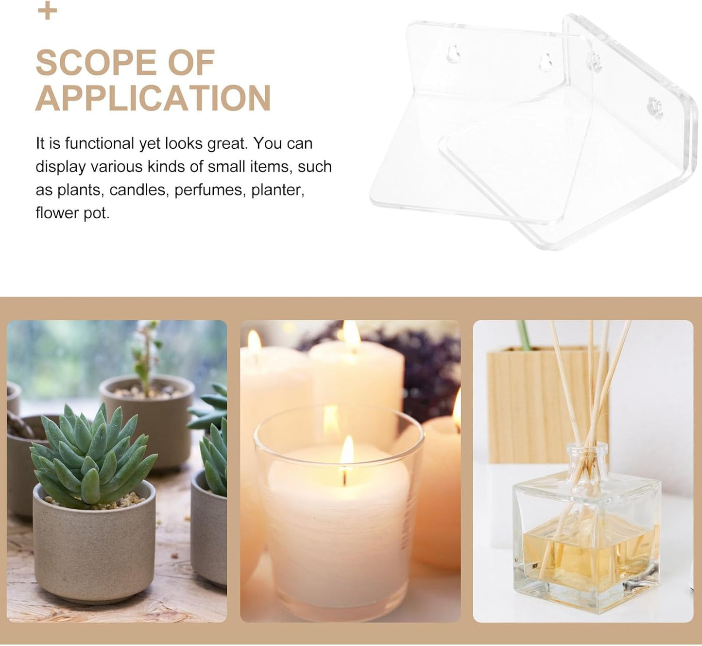 PRETYZOOM Acrylic Plant Wall Shelf 3pcs Adhesive No-Drill Floating Pla